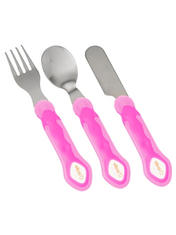 Vital Baby Kinder Besteckset 3-teilig - Messer, Gabel und Löffel Edelstahl pink