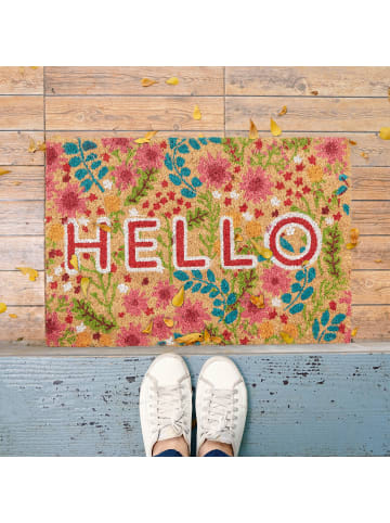 relaxdays Fußmatte "Hello Blumen" in Bunt - (L)60 x (B)40 cm