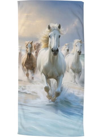 Good Morning Velours-Frottier Strandtuch in blau