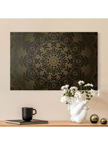 WALLART Leinwandbild Gold - Mandala Blüte Muster silber schwarz in Silber