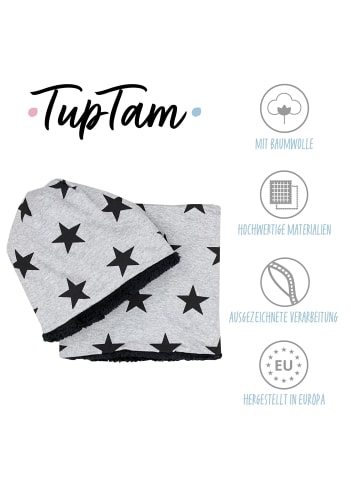 TupTam Unisex Set Kinder Beanie Mütze Schlauchschal in grau/schwarz