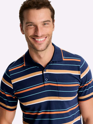WITT WEIDEN Kurzarm-Poloshirt in dunkelblau-papaya-gestreift