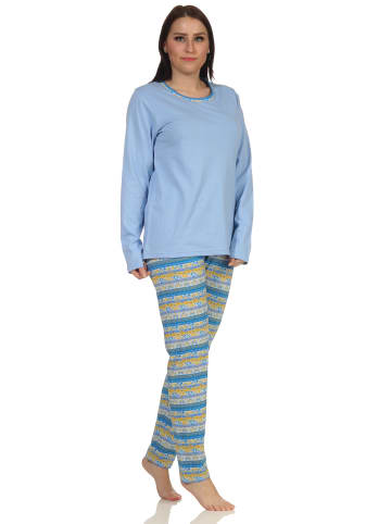 NORMANN Schlafanzug Pyjama langarm Ethnolook in hellblau