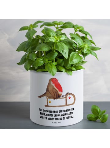 Mr. & Mrs. Panda Pflanzkübel Groß Rotkehlchen Schlitten mit Spruch in Weiß