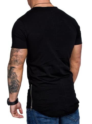 Amaci&Sons Basic T-Shirt mit Zipper und Rundhalsausschnitt AUSTIN in Schwarz