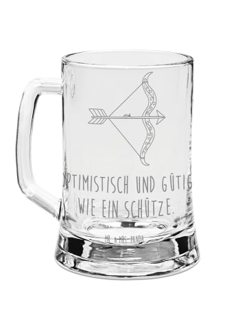Mr. & Mrs. Panda Gravur Bierkrug Sternzeichen Schütze mit Spruch in Transparent