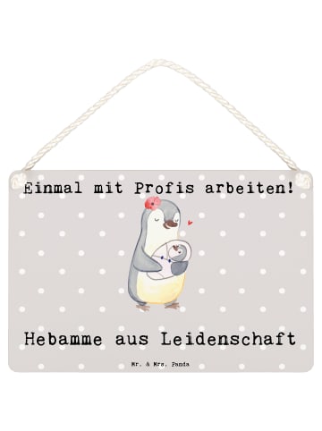 Mr. & Mrs. Panda Schild Hebamme Leidenschaft mit Spruch in Grau Pastell