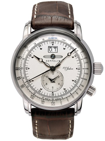 Zeppelin Dual Time Herrenuhr Silber / Braun