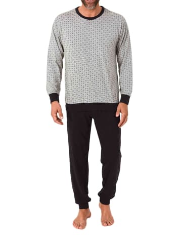 NORMANN Langarm Schlafanzug Pyjama Bündchen Minimalprint in grau