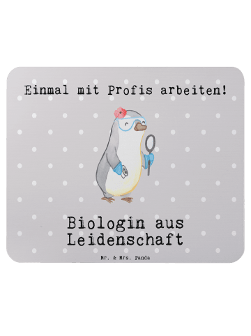 Mr. & Mrs. Panda Mousepad Biologin Leidenschaft mit Spruch in Grau Pastell