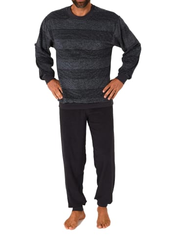 NORMANN Frottee Schlafanzug lang Bündchen Streifen - 81436 in marine