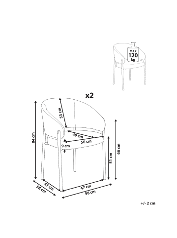 Beliani 2er-Set Esszimmerstuhl ZANE in Beige/Braun