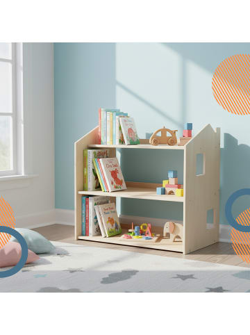 relaxdays Kinderregal in Natur - (B)61 x (H)59 x (T)39 cm