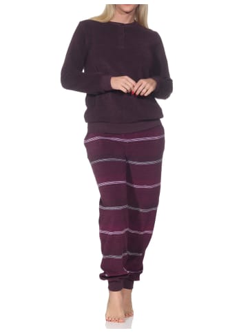 NORMANN Frottee Schlafanzug langarm Bündchen Streifenoptik in beere