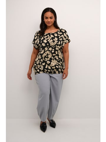 KAFFE curve Kurzarm-Bluse KCbella Loose fit in Black/Sand Leo Print