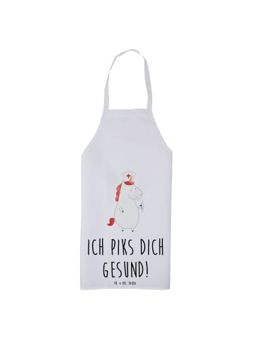 Mr. & Mrs. Panda Küchenschürze Einhorn Krankenschwester mit Spruch in Weiß