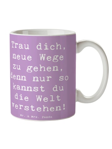 Mr. & Mrs. Panda Mug Spruch Unbekannte Orte erkunden mit Spruch in Lavendeltraum