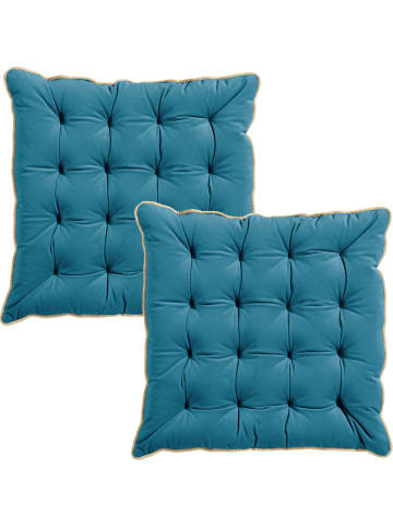 Erwin Müller Nicky-Velours, Samt Stuhlkissen 2er-Pack Manchester in petrol