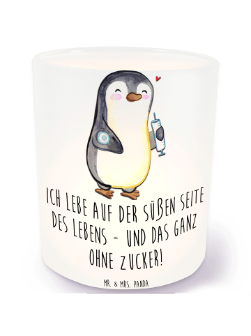 Mr. & Mrs. Panda Windlicht aus Glas Pinguin Diabetes mit Spruch in Transparent