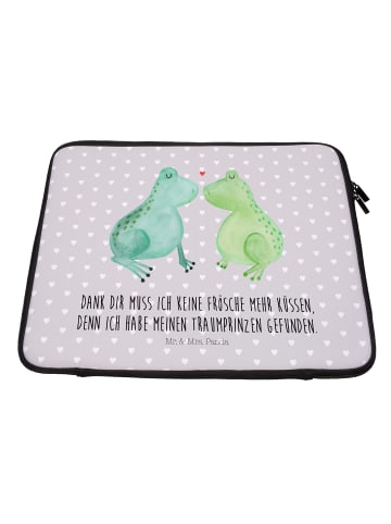 Mr. & Mrs. Panda Laptop Case Frosch Liebe mit Spruch in Grau Pastell