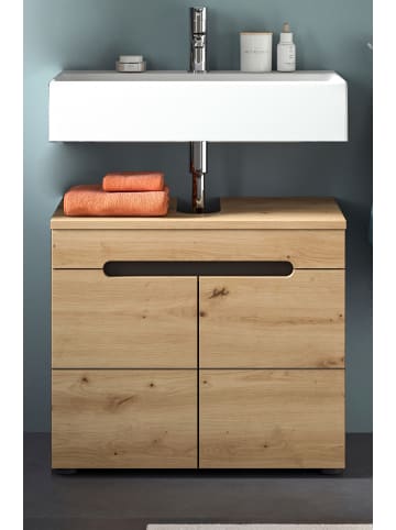 Inn.Furn Waschbeckenunterschrank Eiche, grau 63 cm, Waschtisch mit Soft-Close