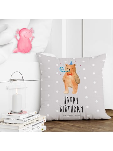 Mr. & Mrs. Panda Kissen Bär Geburtstag mit Spruch in Grau Pastell