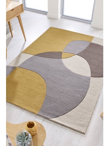 KADIMA DESIGN Eleganter Wohnzimmer-Teppich aus 100% Wolle in Gelb-Beige