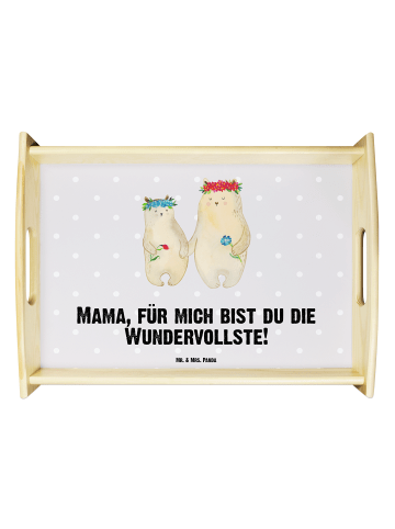 Mr. & Mrs. Panda Serviertablett Bären mit Blumenkranz mit Spruch in Grau Pastell