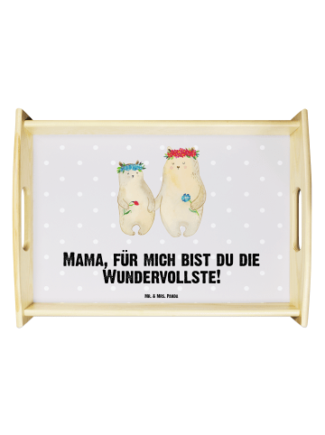 Mr. & Mrs. Panda Tablett Bären mit Blumenkranz mit Spruch in Grau Pastell