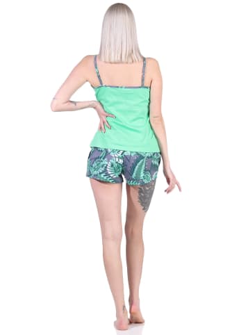 NORMANN Ärmellose Spaghetti Träger Shorty Pyjama floralem print - 72958 in grün
