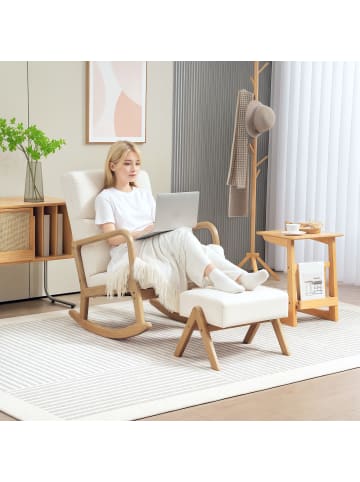 HOMCOM Schaukelstuhl mit Hocker-96L x 65B x 94,5H cm-Cremeweiß