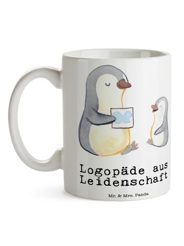 Mr. & Mrs. Panda Kaffeebecher Logopäde Leidenschaft mit Spruch in Weiß