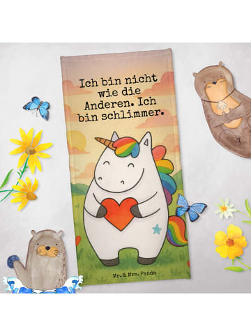 Mr. & Mrs. Panda Frotteetuch Einhorn Herz Design mit Spruch in Weiß