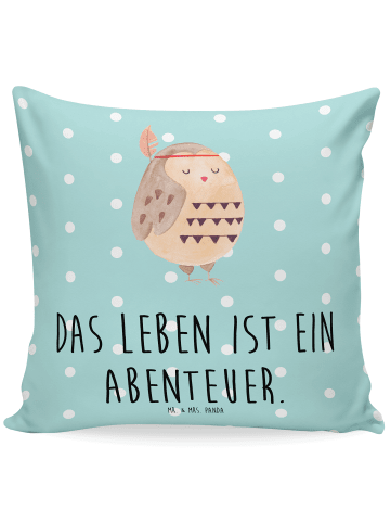 Mr. & Mrs. Panda Kissen 40x40 Eule Federschmuck mit Spruch in Türkis Pastell
