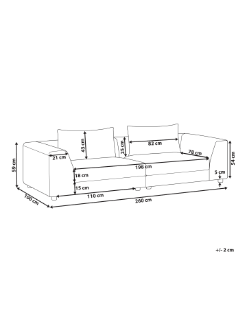 Beliani 3-Sitzer Sofa LERMON in Grau - (W) 260 x (H) 59 x (L) 100 cm