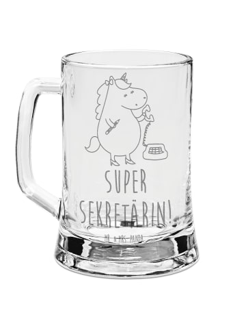 Mr. & Mrs. Panda Gravur Bierkrug Einhorn Sekretärin mit Spruch in Transparent