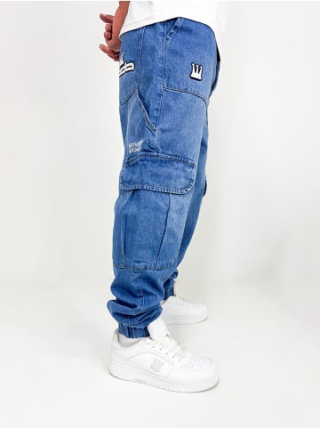 DADA Worker Baggy Jeans mit Cargo-Style in Blau in Blau
