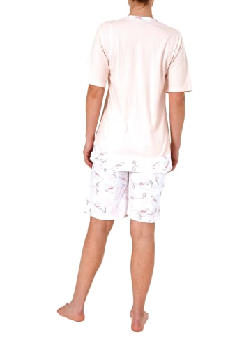 NORMANN Shorty Pyjama Schlafanzug kurzarm T-Shirt Top floralem Muster - 44706 in rosa