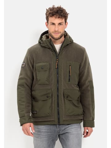 Camel Active Gefütterte Fleecejacke mit Kapuze und Materialkontrast in Dunkel khaki