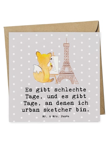 Mr. & Mrs. Panda Doppelkarte Fuchs Urban sketching mit Spruch in Grau Pastell