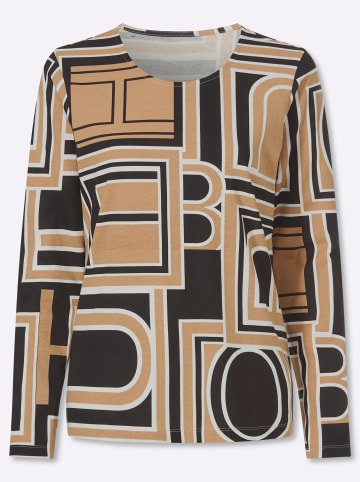 Sieh an! Langarm-Shirt in camel-schwarz-bedruckt