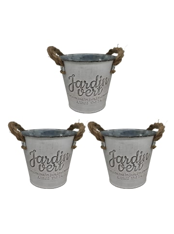 relaxdays 3 x Blumentopf Set „Jardin vert“ in Silber - (H)12,5 x Ø 14 cm