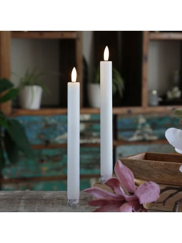 MARELIDA 2x LED Stabkerze LINA Rustik-Optik Echtwachs H: 25cm in weiß