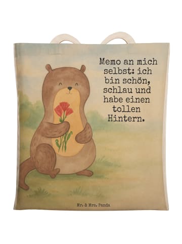 Mr. & Mrs. Panda Beuteltasche Otter Blumenstrauß Design mit Spruch in Weiß