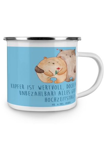 Mr. & Mrs. Panda Camping Emaille Tasse 7. Hochzeitstag Kupferhoc... in Sky Blue