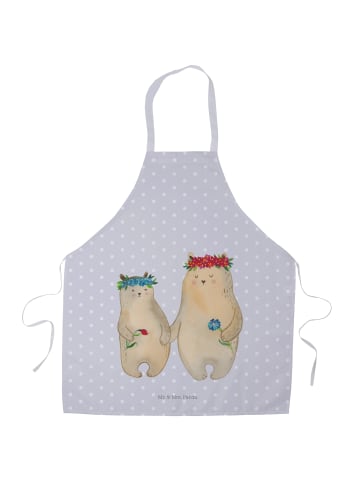 Mr. & Mrs. Panda Grillschürze Bären mit Blumenkranz ohne Spruch in Grau Pastell