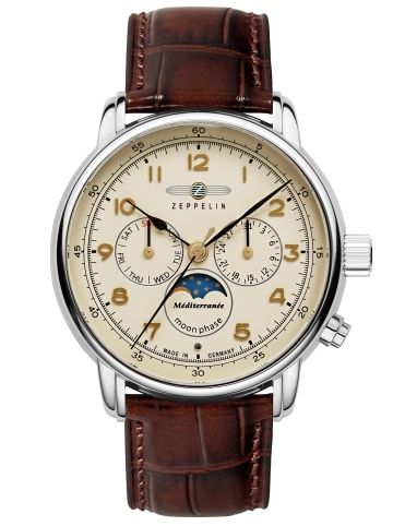 Zeppelin Herrenuhr 100 Jahre Mediterranée Mondphase Creme / Braun / Silber