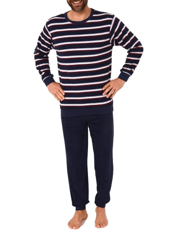 NORMANN Frottee Pyjama Schlafanzug Bündchen Streifen - 49726 in navy