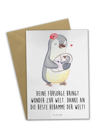Mr. & Mrs. Panda Grußkarte Beste Hebamme mit Spruch in Weiß
