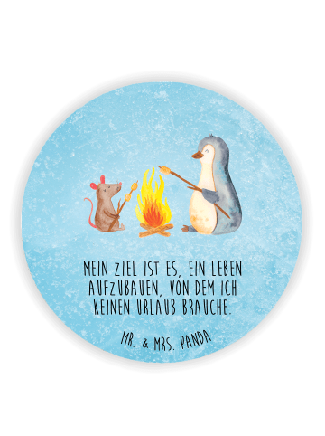 Mr. & Mrs. Panda Rund Magnet Pinguin Lagerfeuer mit Spruch in Eisblau